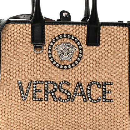 Versace Raffia Studded La Medusa Tote Beige 8 of 10