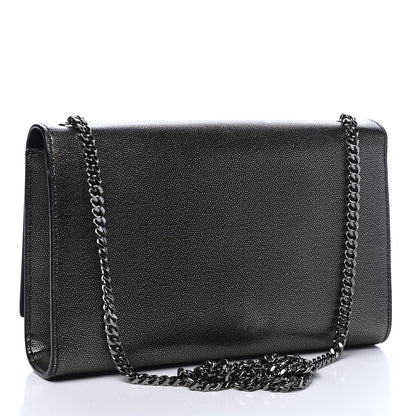 Saint Laurent Metallic Grain De Poudre Medium Classic Monogram Kate Satchel Dark Lead 2 of 5