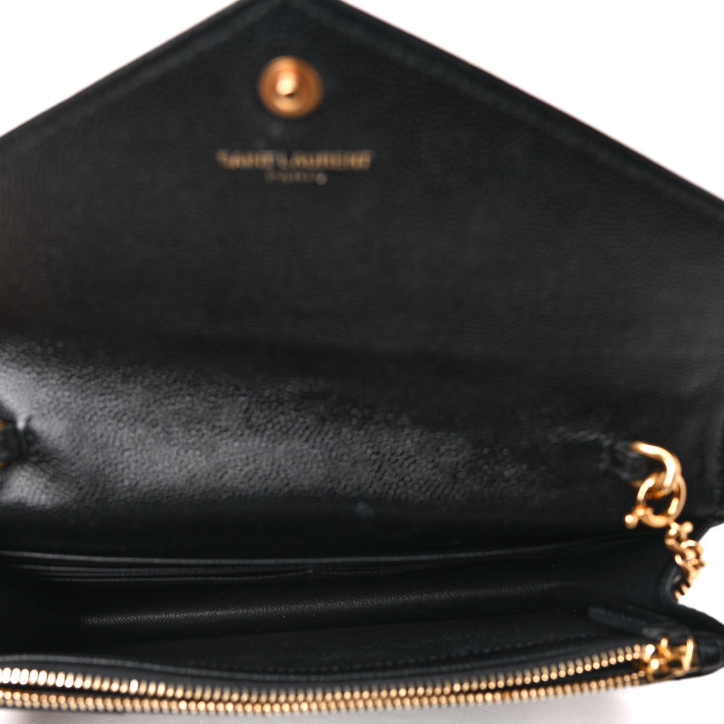 Grain De Poudre Matelasse Chevron Monogram Envelope Chain Wallet Black