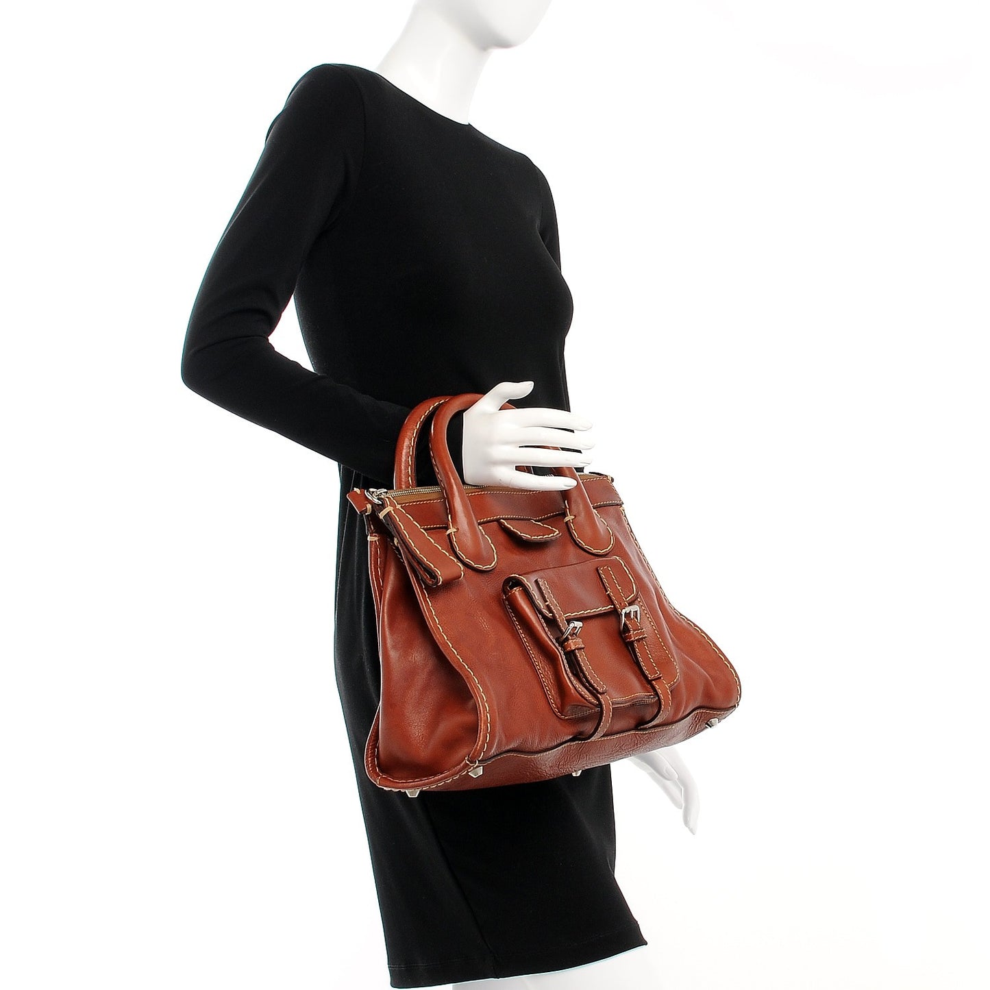 Calfskin Edith Satchel Whiskey