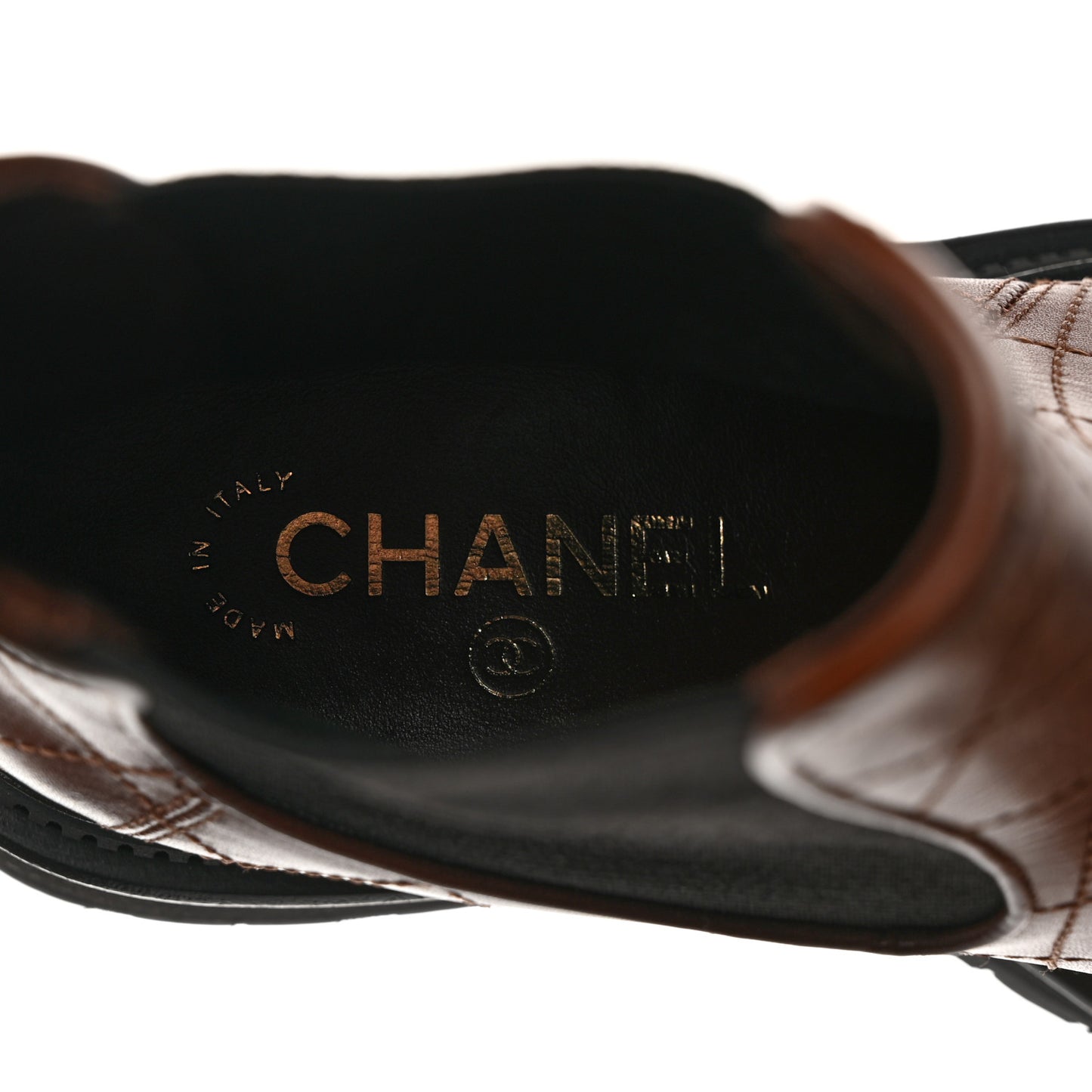 Calfskin Patent Cap Toe Quilted Short Boots 37.5 Brown Black