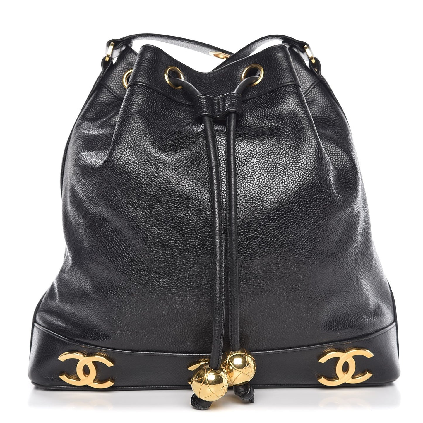 Caviar CC Drawstring Shoulder Bag Black