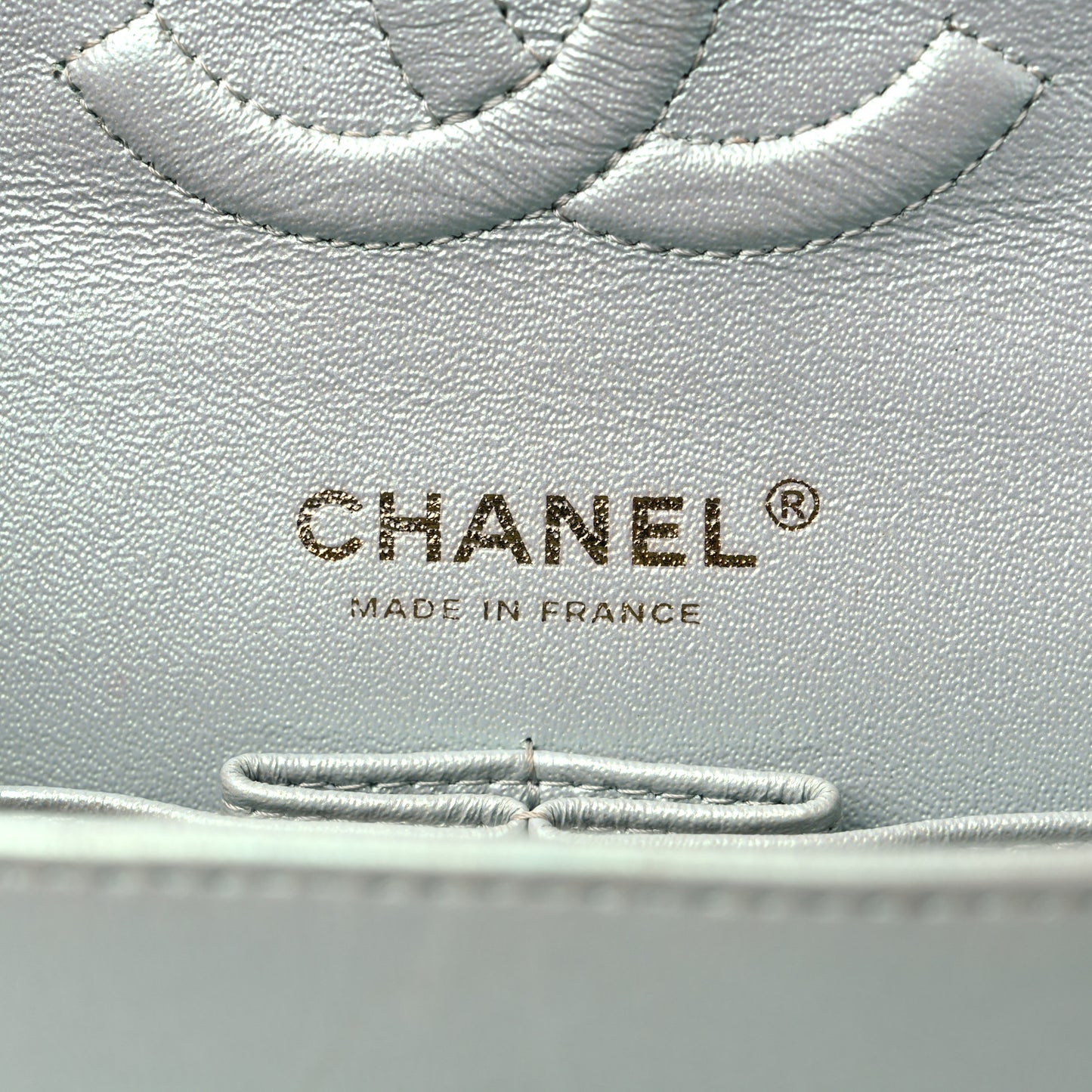 Iridescent Lambskin Quilted Medium Double Flap Light Blue