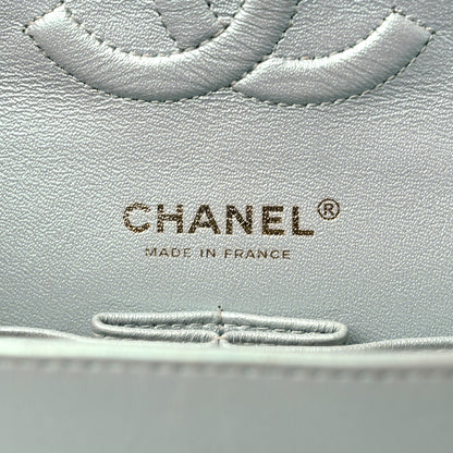 Chanel Iridescent Lambskin Quilted Medium Double Flap Light Blue 6 of 13