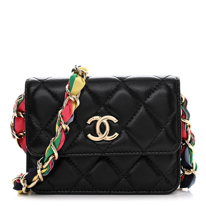 Chanel Shiny Lambskin Ribbon Quilted Flap Belt Bag Black 1 of 12