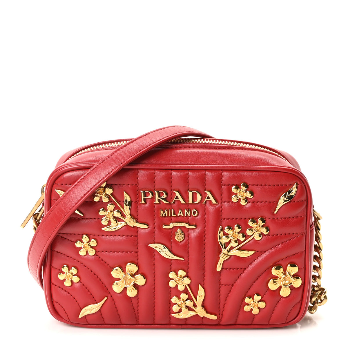 Soft Calfskin Floral Diagramme Bag Fuoco