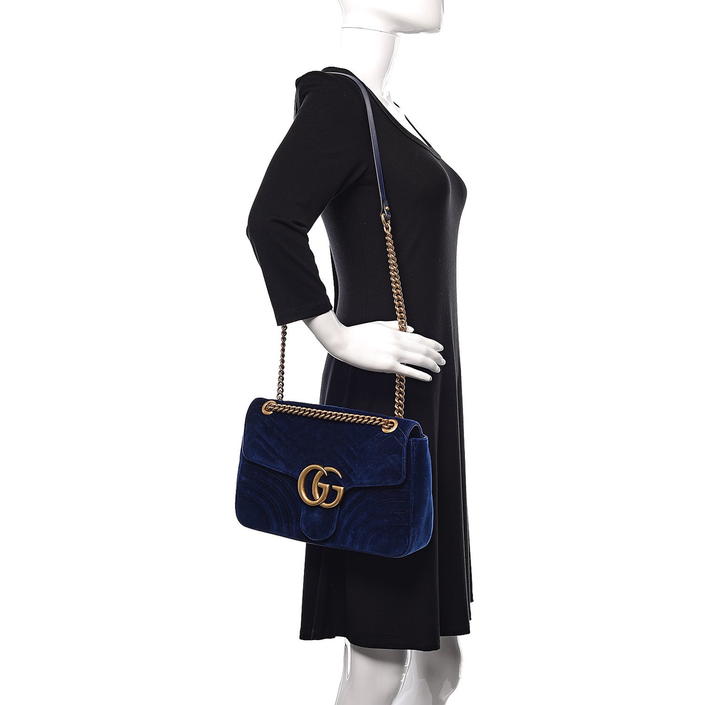 Velvet Matelasse Medium GG Marmont Shoulder Bag Cobalt Blue