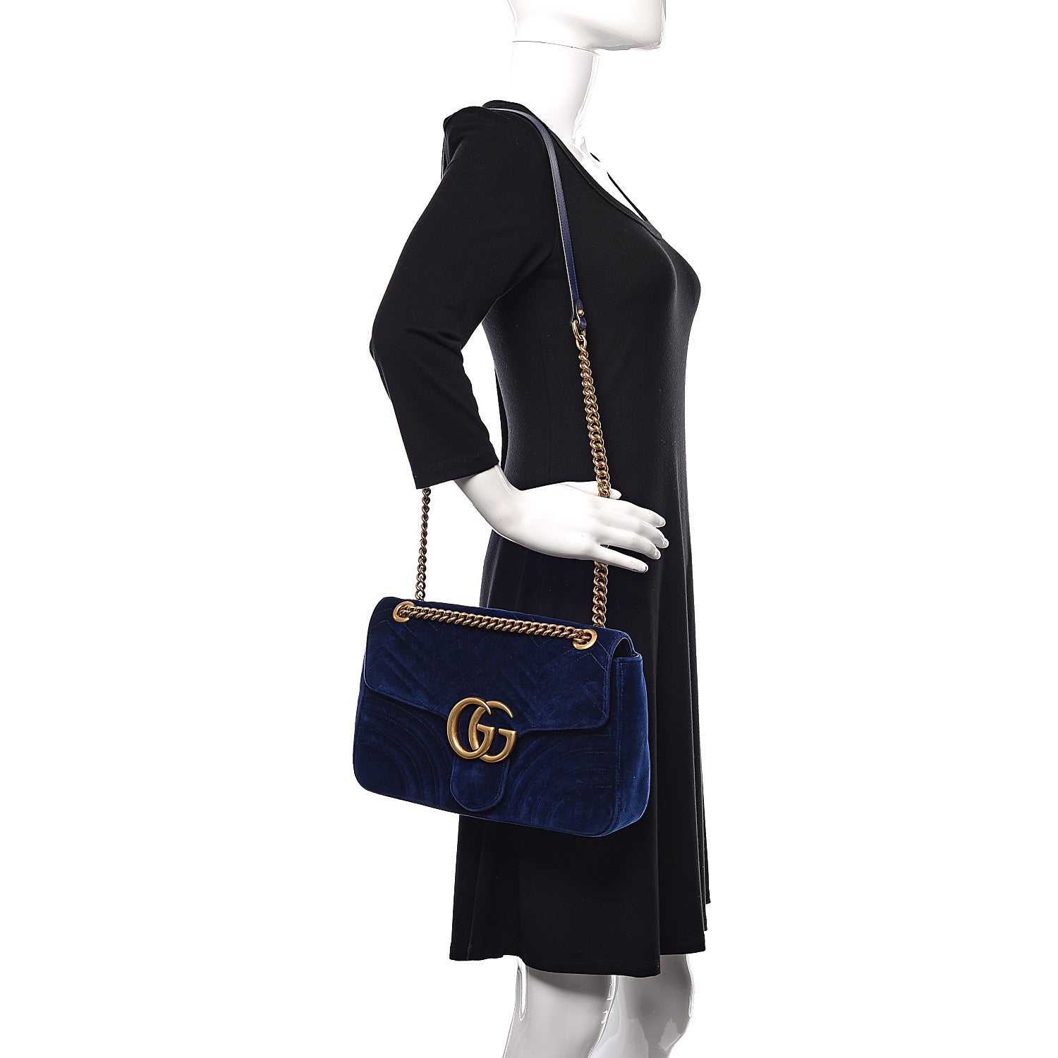 Gucci Velvet Matelasse Medium GG Marmont Shoulder Bag Cobalt Blue 2 of 15