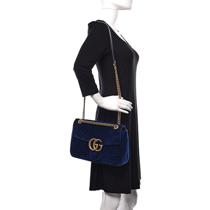 Gucci Velvet Matelasse Medium GG Marmont Shoulder Bag Cobalt Blue 2 of 15