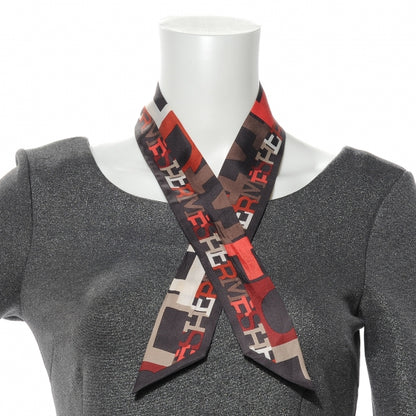 Hermes Silk Capitales Twilly Anthracite Corail Rouge 3 of 5