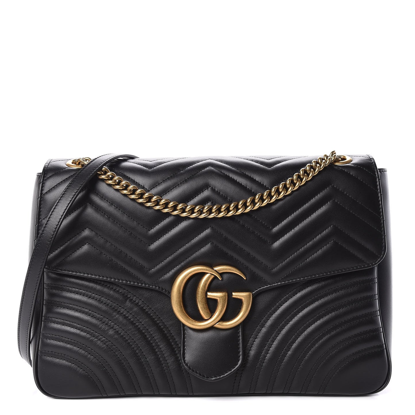 Calfskin Matelasse Large GG Marmont Shoulder Bag Black