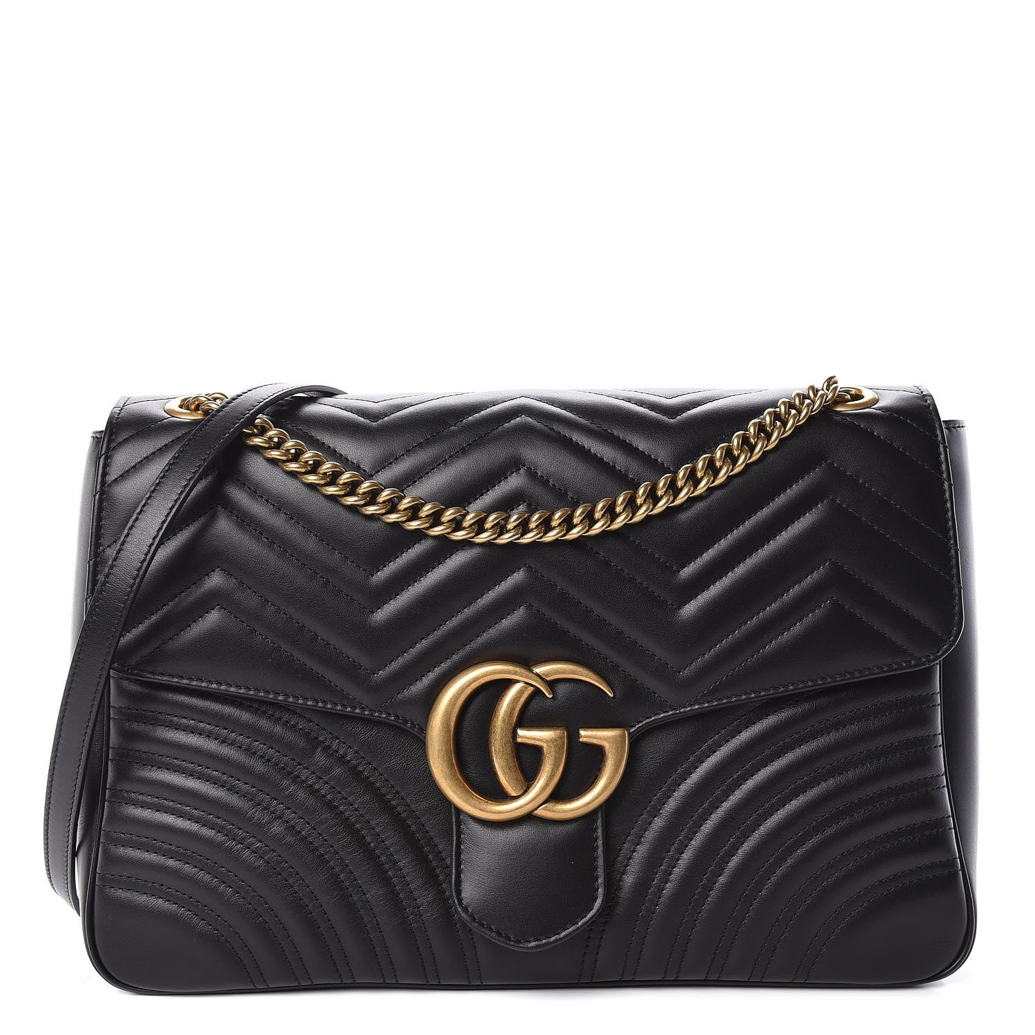 Gucci Calfskin Matelasse Large GG Marmont Shoulder Bag Black 1 of 10