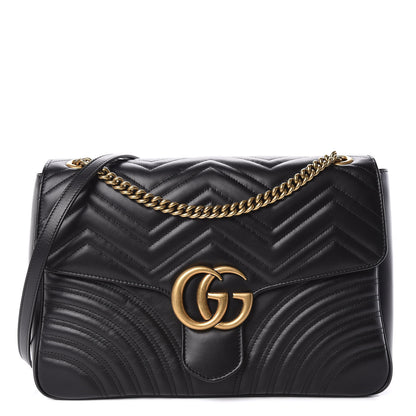Gucci Calfskin Matelasse Large GG Marmont Shoulder Bag Black 1 of 10