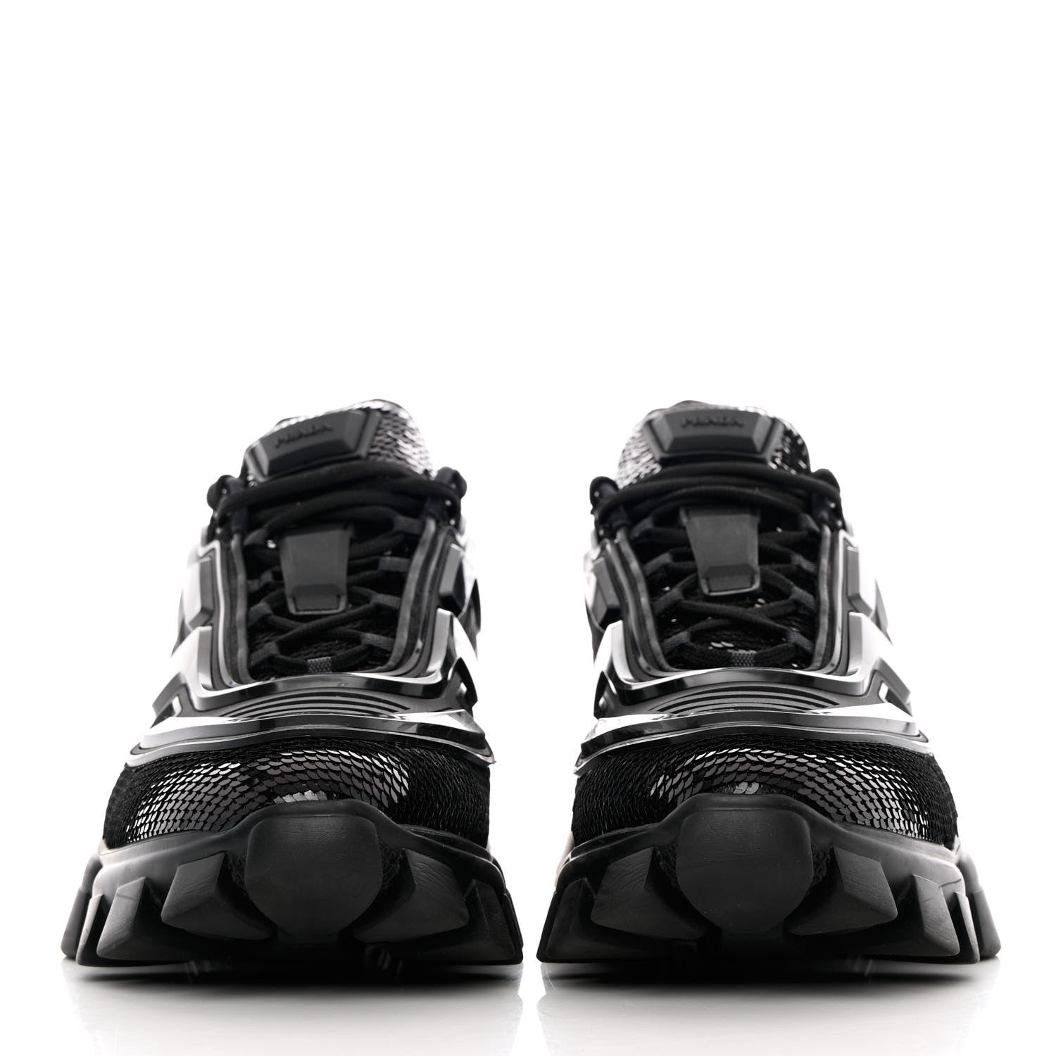 Prada Sequin Cotton Rubber Mens Cloudbust Thunder Sneakers 8 Black 2 of 14