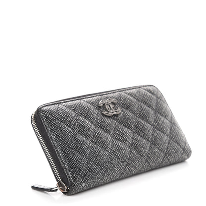 Chanel Glittered Calfskin Quilted Large Gusset Zip Wallet Black 3 of 7