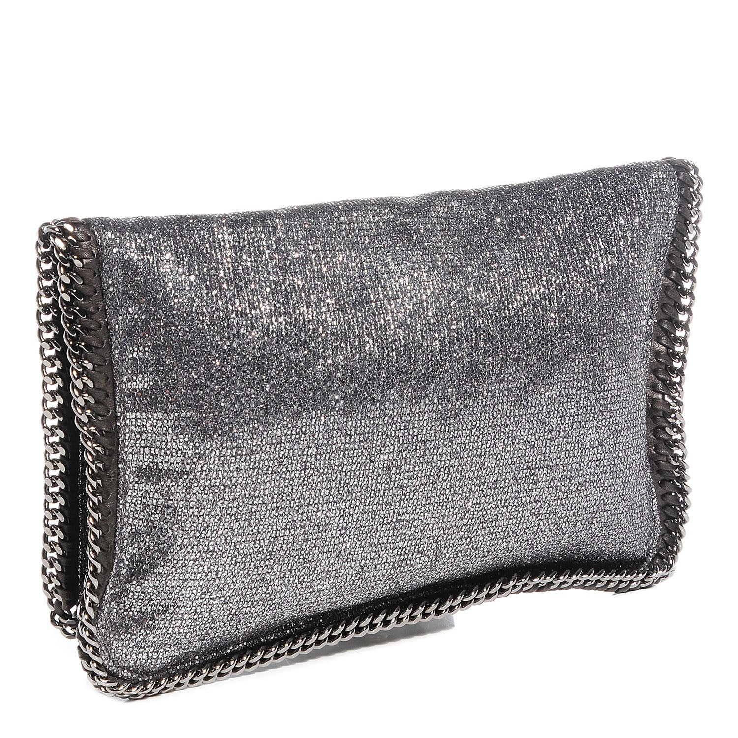Stella McCartney Metallic Glitter Fold Over Falabella Clutch Silver 2 of 9