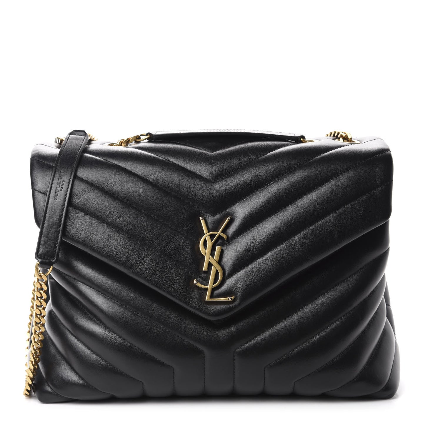 Calfskin Y Quilted Monogram Medium Loulou Chain Satchel Black