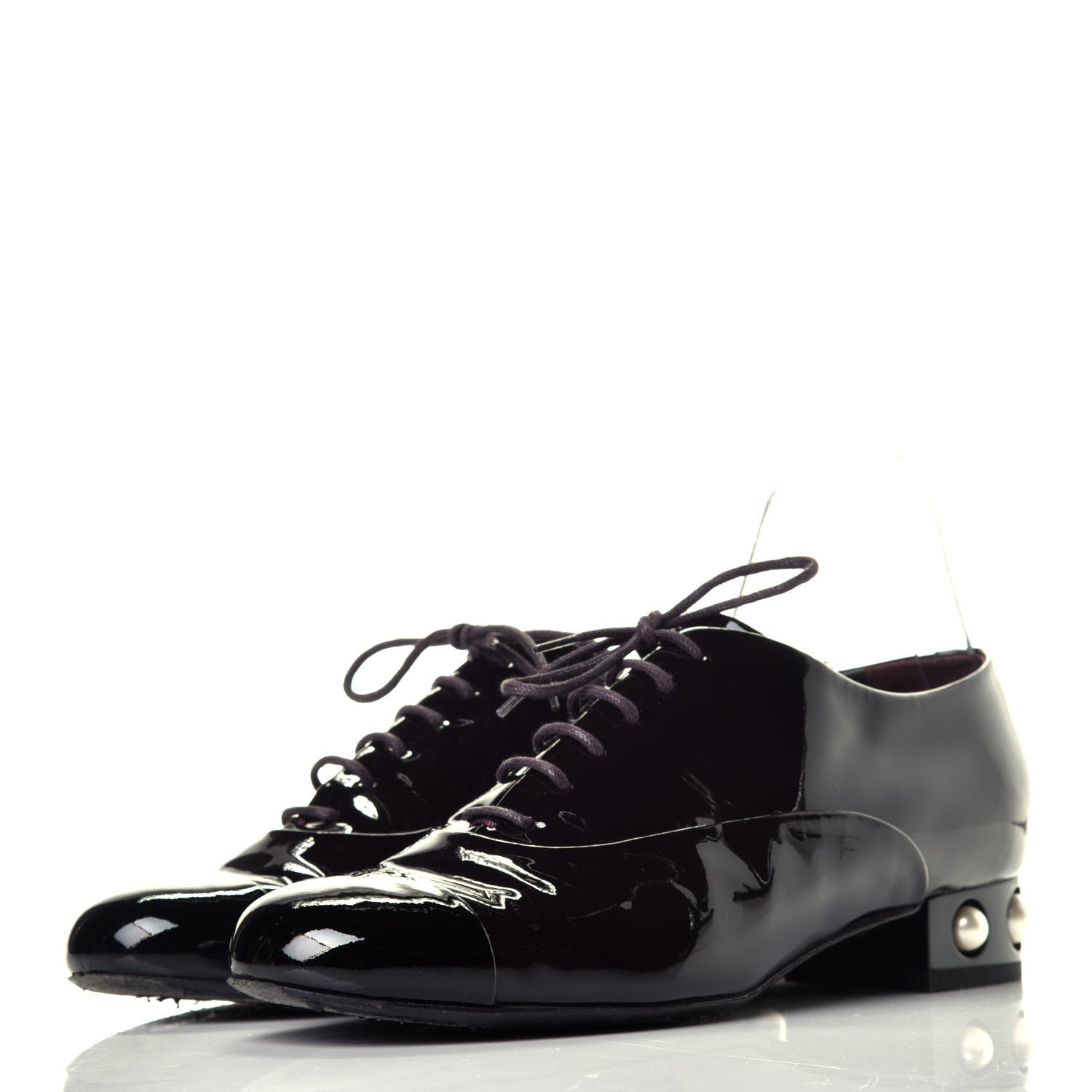 Chanel Patent Calfskin Pearl CC Lace Up Oxfords 39.5 Burgundy Black 3 of 10