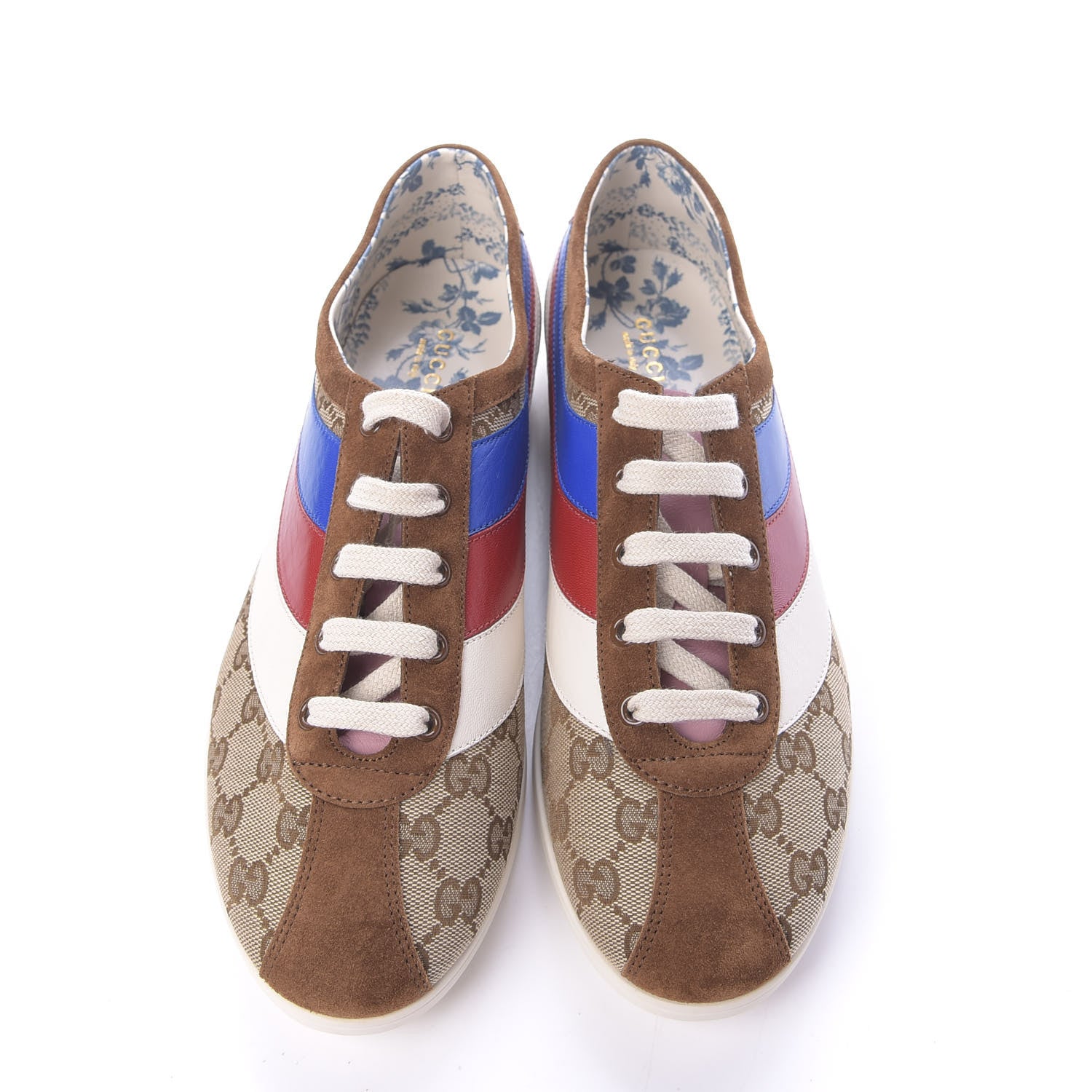 Gucci Suede Monogram Web Womens Falacer Sneakers 42 Nocciola Beige Mystic White Hibiscus Red 5 of 10