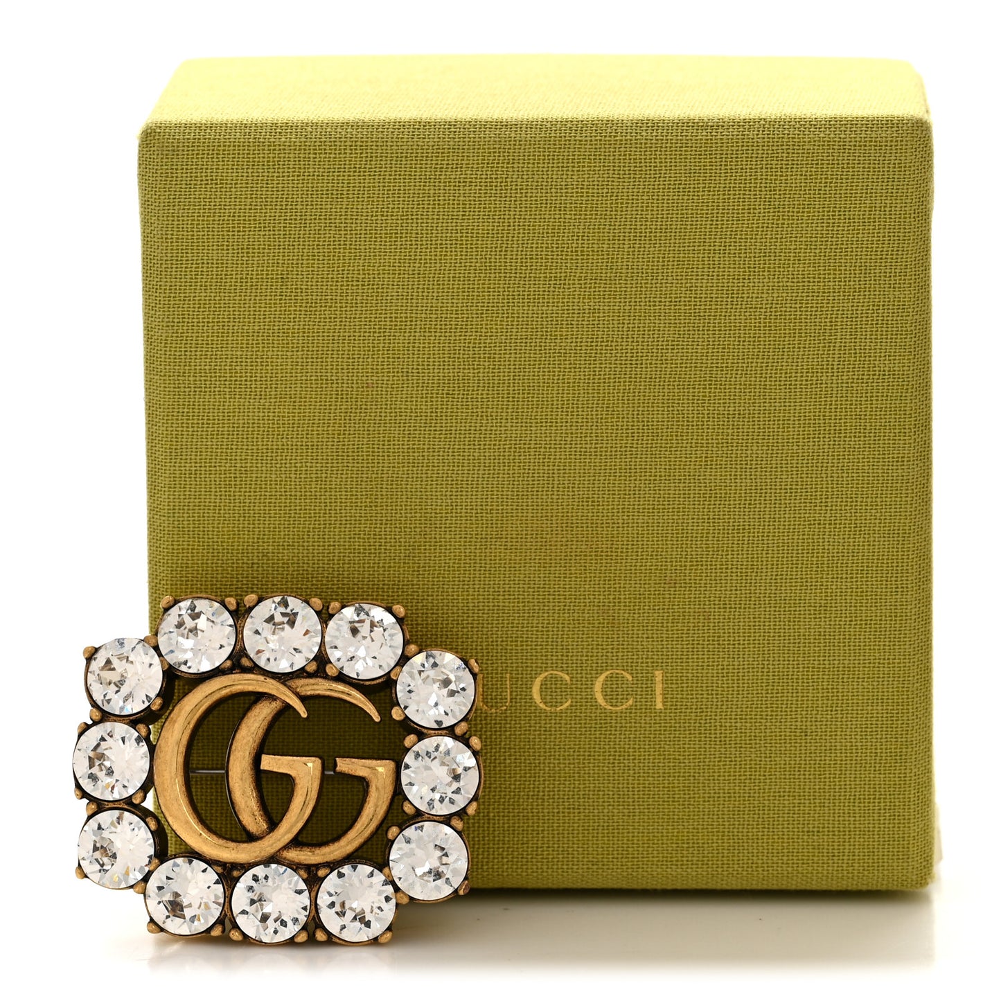 Metal Crystal Double G Brooch Aged Gold
