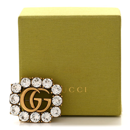 Gucci Metal Crystal Double G Brooch Aged Gold 5 of 5