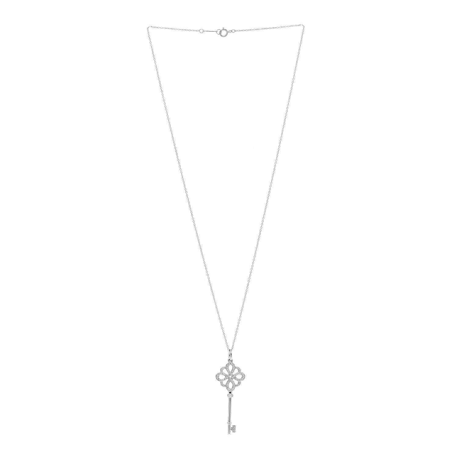 Tiffany 18K White Gold Diamond Knot Key Pendant Necklace 3 of 5