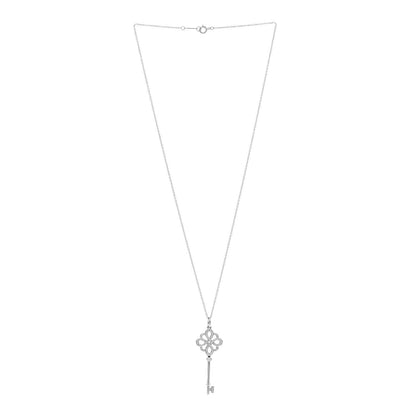 Tiffany 18K White Gold Diamond Knot Key Pendant Necklace 3 of 5