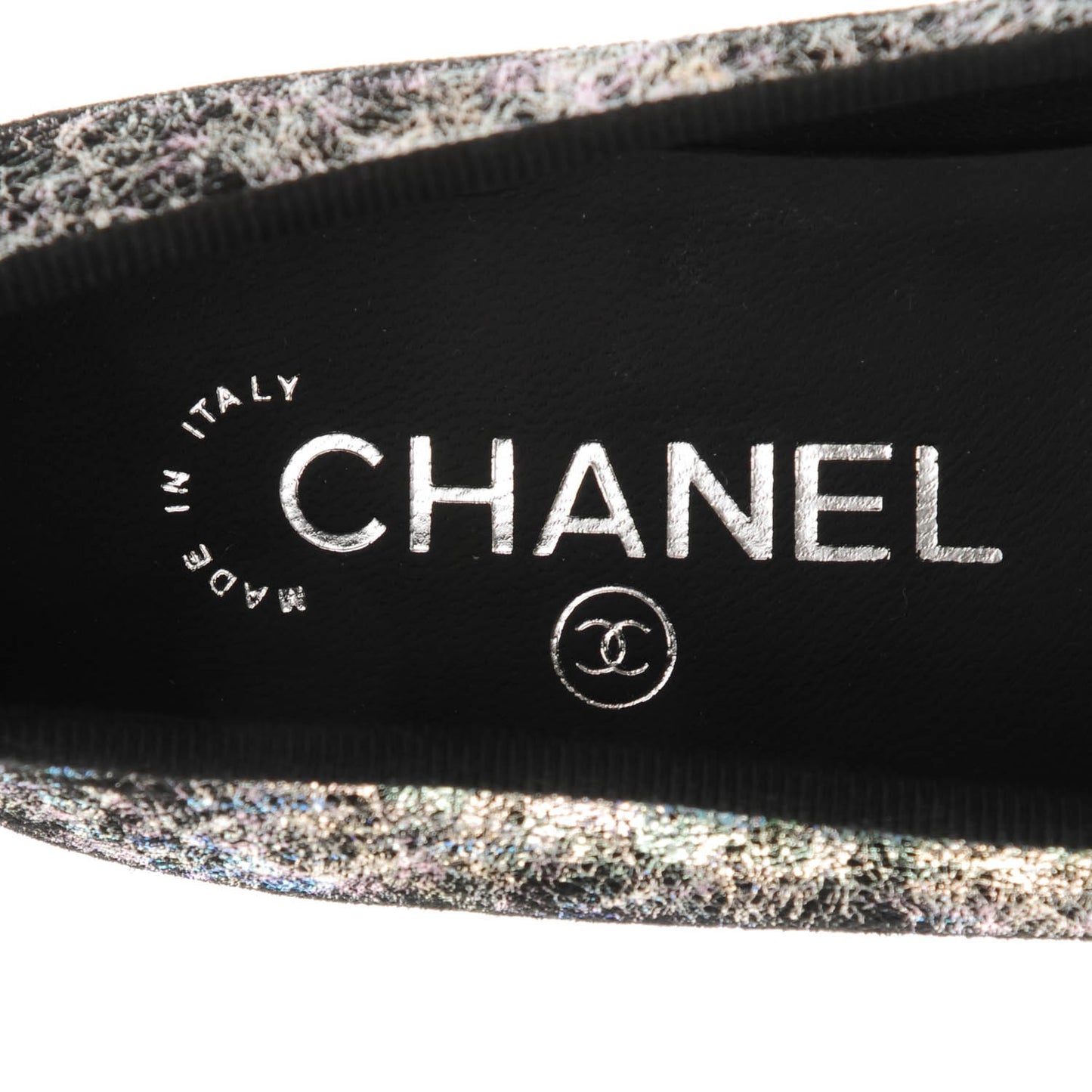 Metallic Calfskin Hologram Cap Toe Ballerina Flats 37 Silver