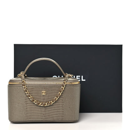 Chanel Calfskin Lizard Embossed Top Handle Vanity With Chain  Dark Khaki 11 of 11