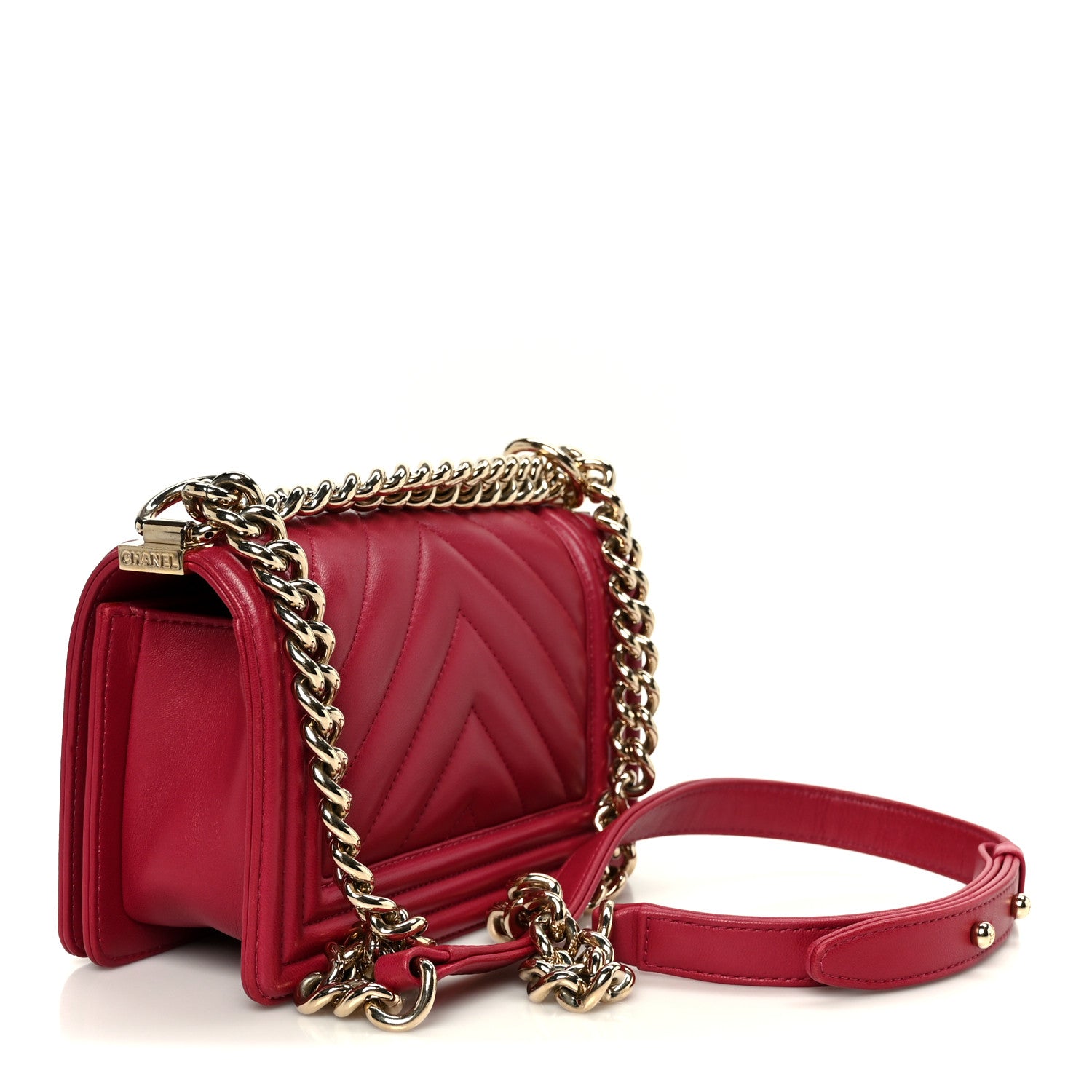 Chanel Lambskin Chevron Quilted Small Boy Flap Dark Pink 3 of 10