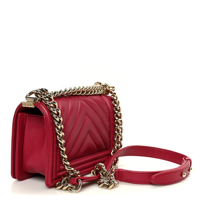 Chanel Lambskin Chevron Quilted Small Boy Flap Dark Pink 3 of 10