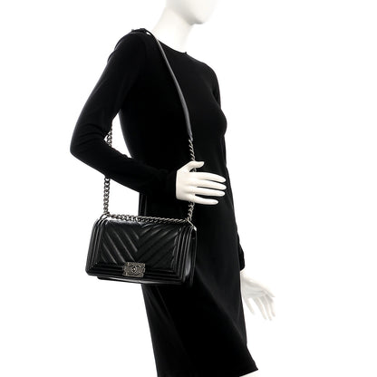 Chanel Caviar Chevron Quilted Medium Boy Flap Black 2 of 8