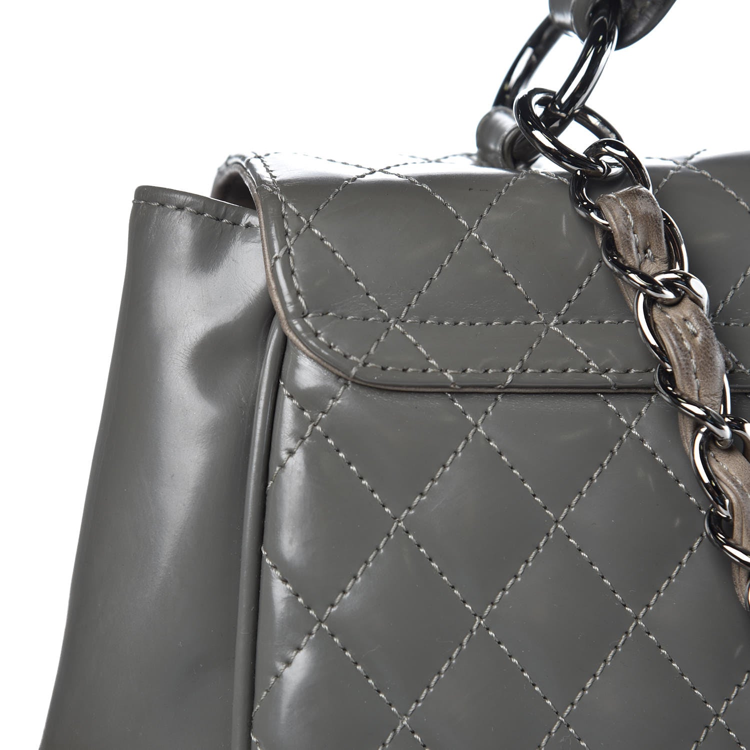 Chanel Glazed Calfskin Mademoiselle Lock Kelly Flap Bag Grey 17 of 21