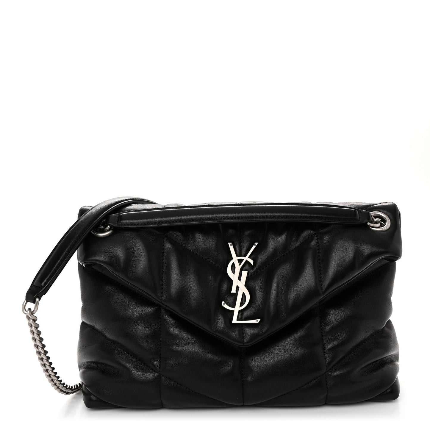 Lambskin Quilted Small Loulou Puffer Monogram Chain Satchel Black