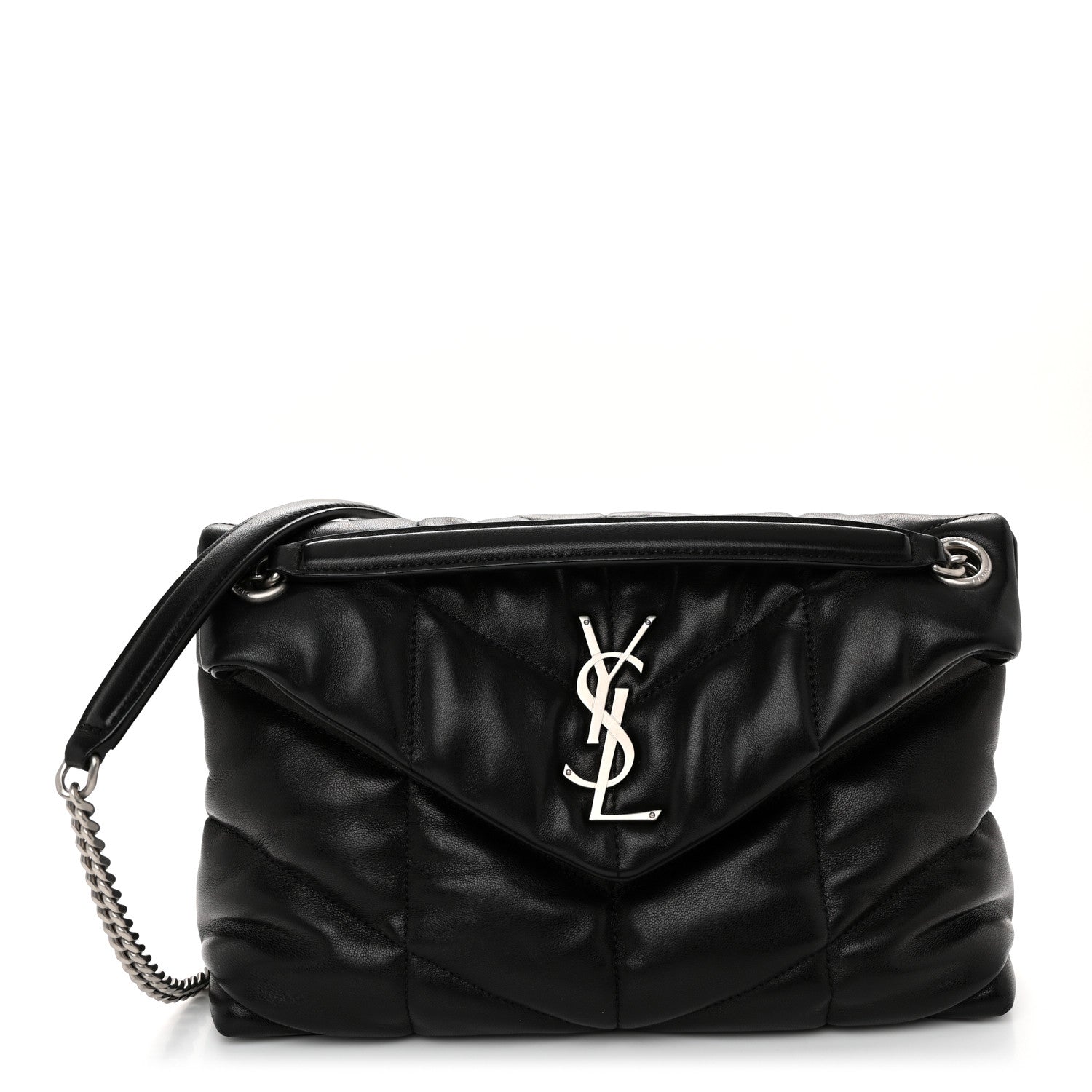 Saint Laurent Lambskin Quilted Small Loulou Puffer Monogram Chain Satchel Black 1 of 10
