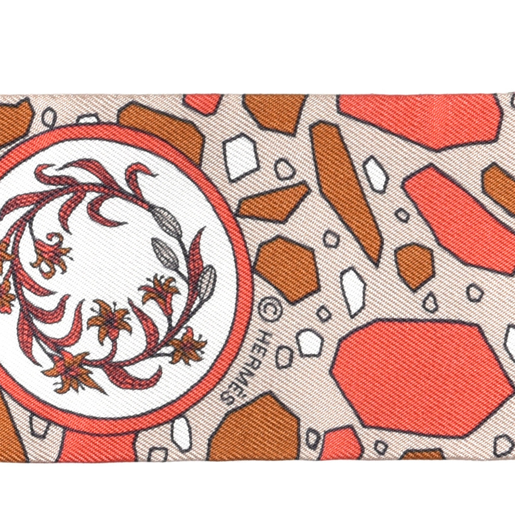 Hermes Silk La Danse Des Amazones Twilly Beige Corail Brun 3 of 4