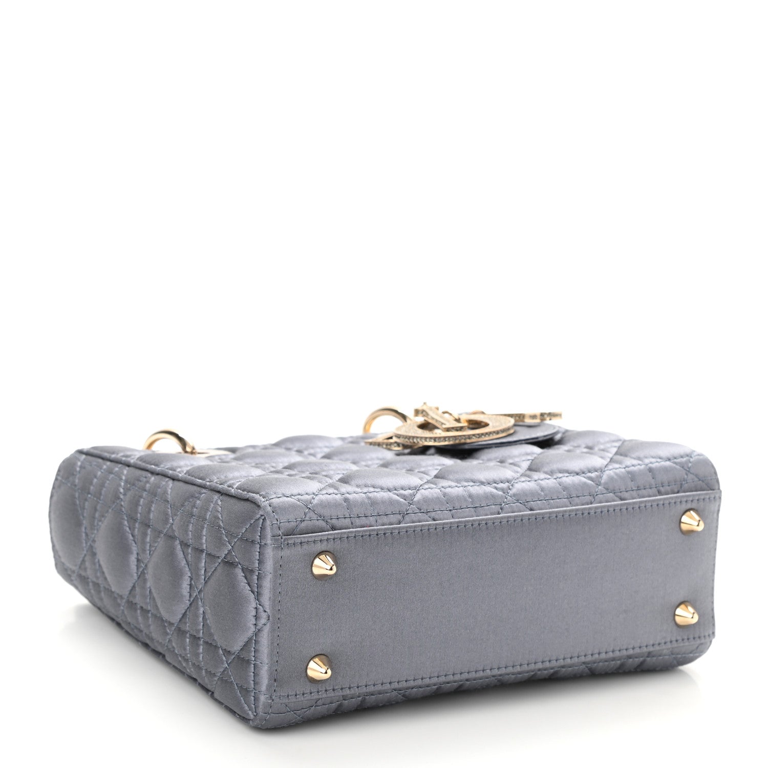 Christian Dior Satin Swarovski Crystal Cannage Small Lady Dior Grey 4 of 9