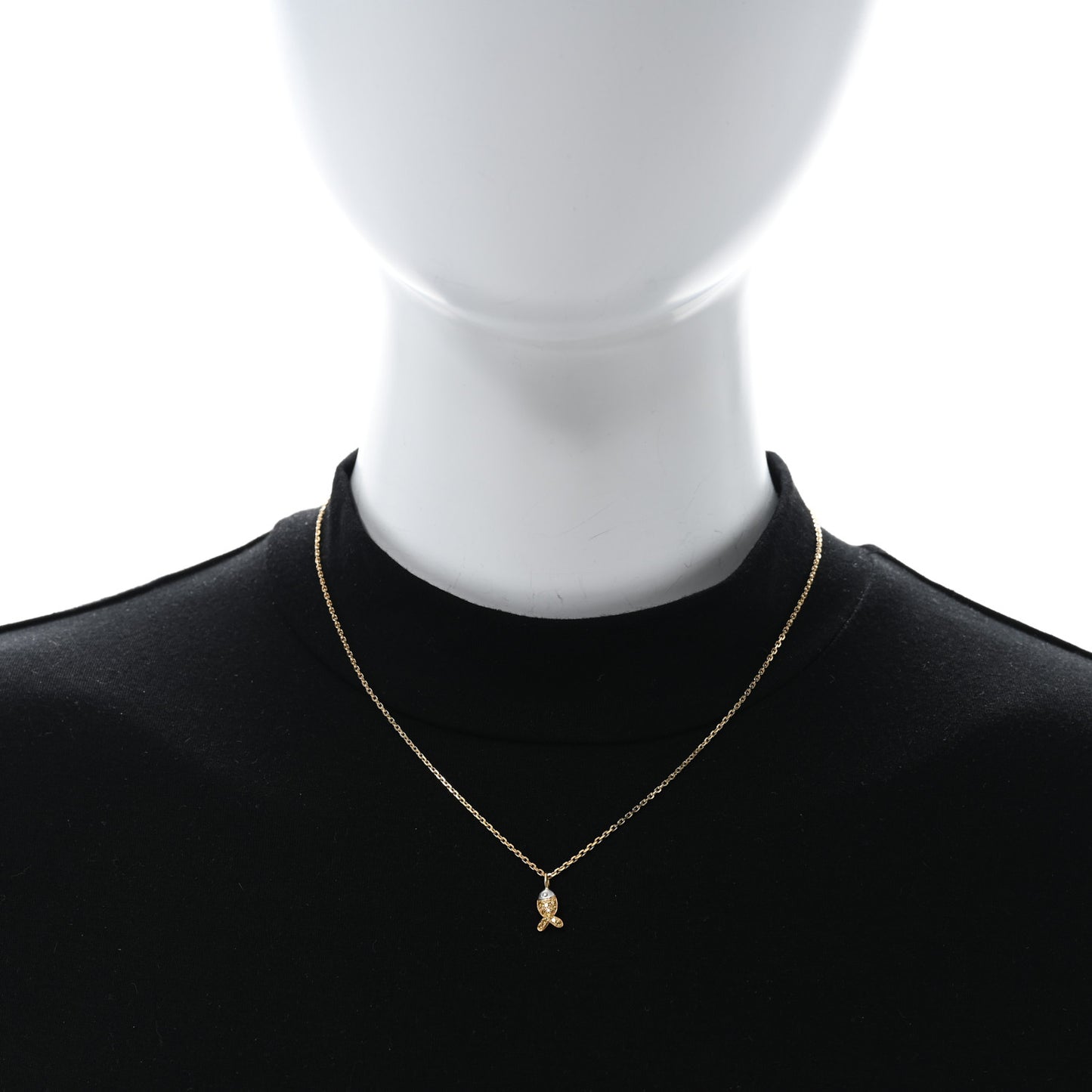 18K Yellow White Gold Yellow Diamond Happy Fish Pendant Necklace