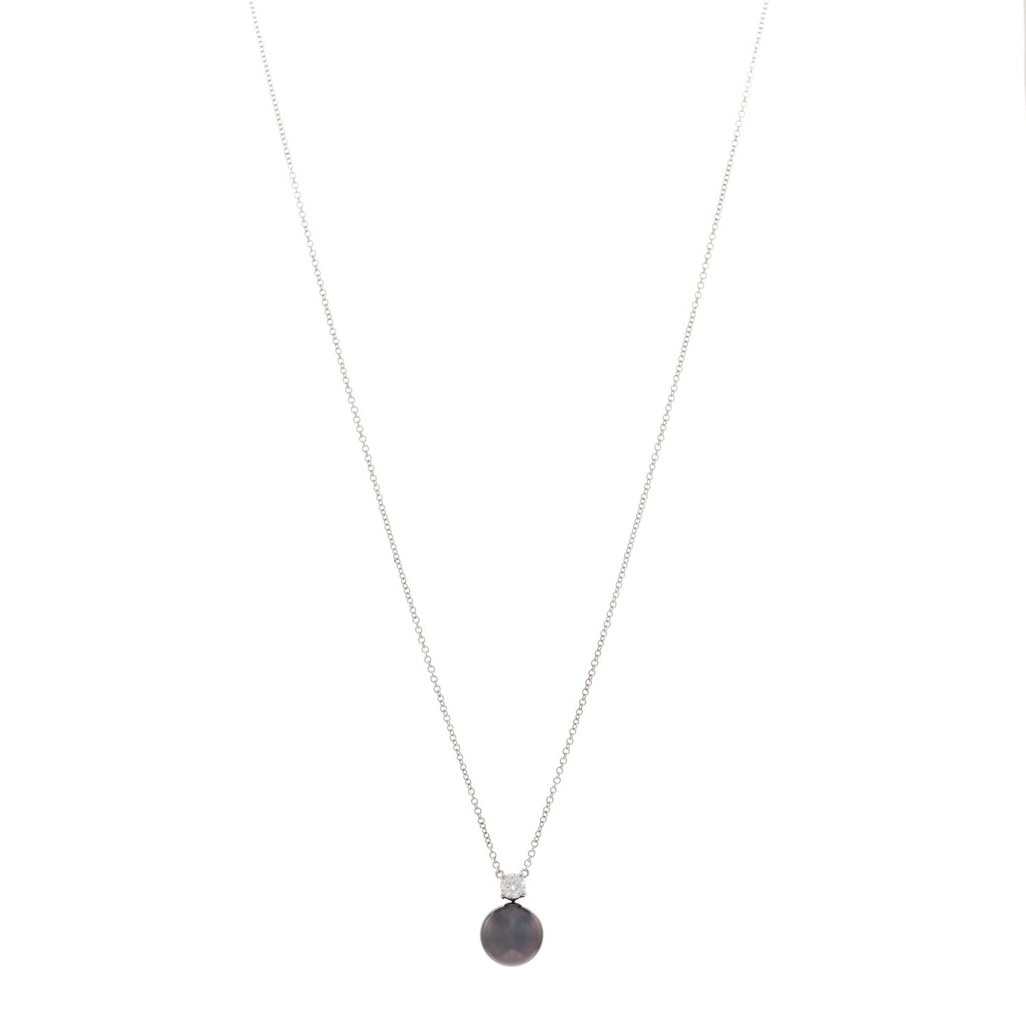 18K White Gold Diamond Tahitian Cultured Pearl Pendant Necklace