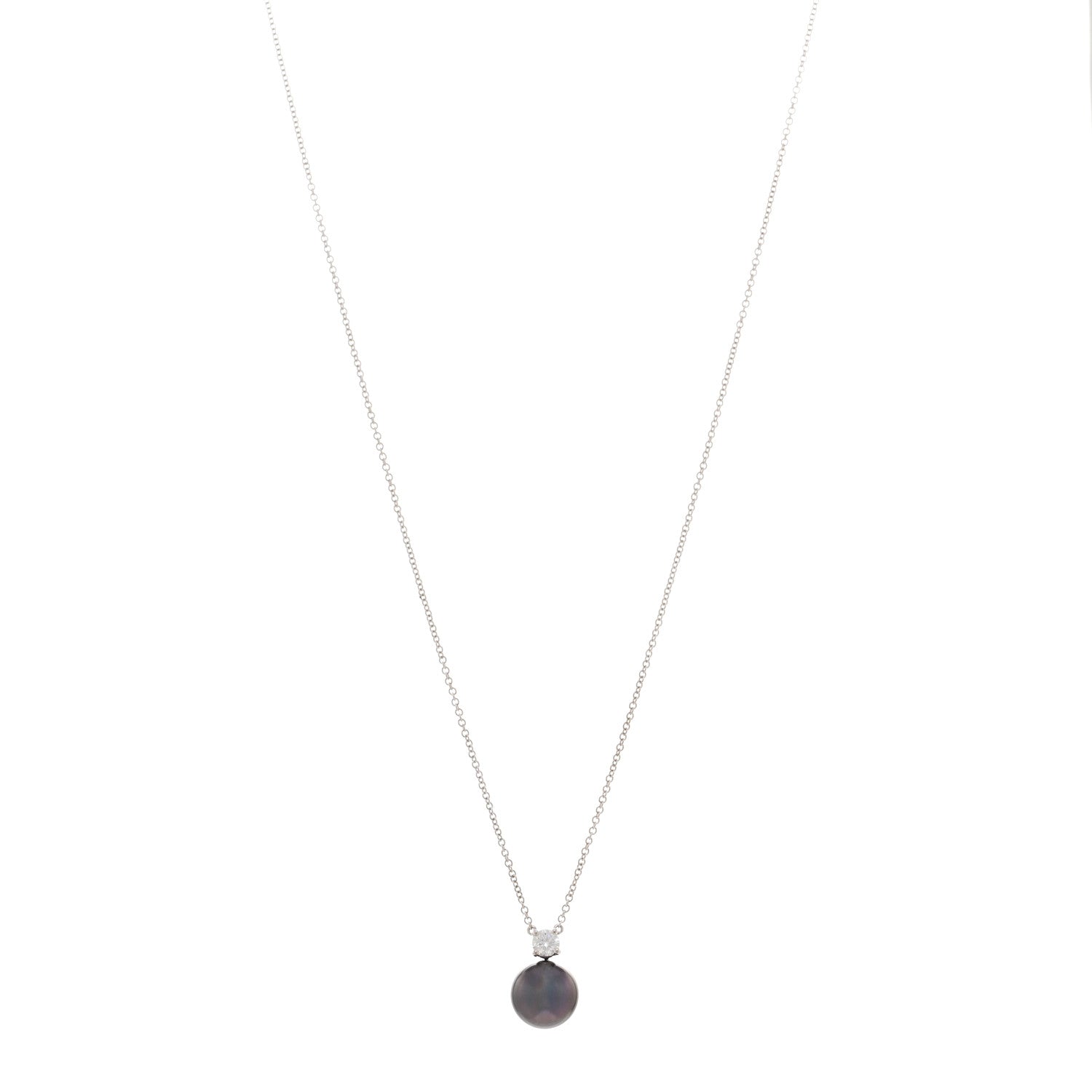 Tiffany 18K White Gold Diamond Tahitian Cultured Pearl Pendant Necklace 1 of 5