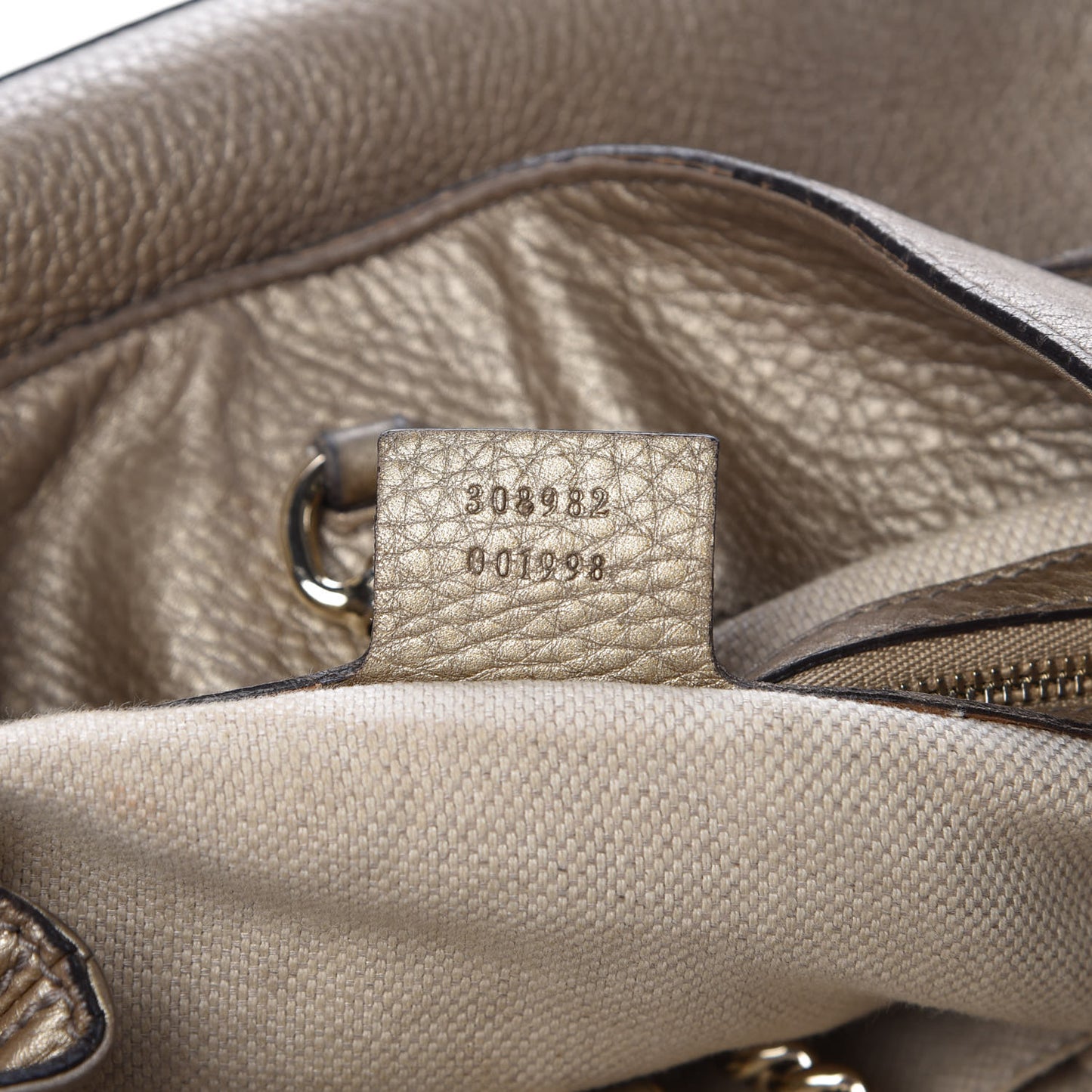 Metallic Pebbled Calfskin Medium Soho Chain Shoulder Bag Golden Beige