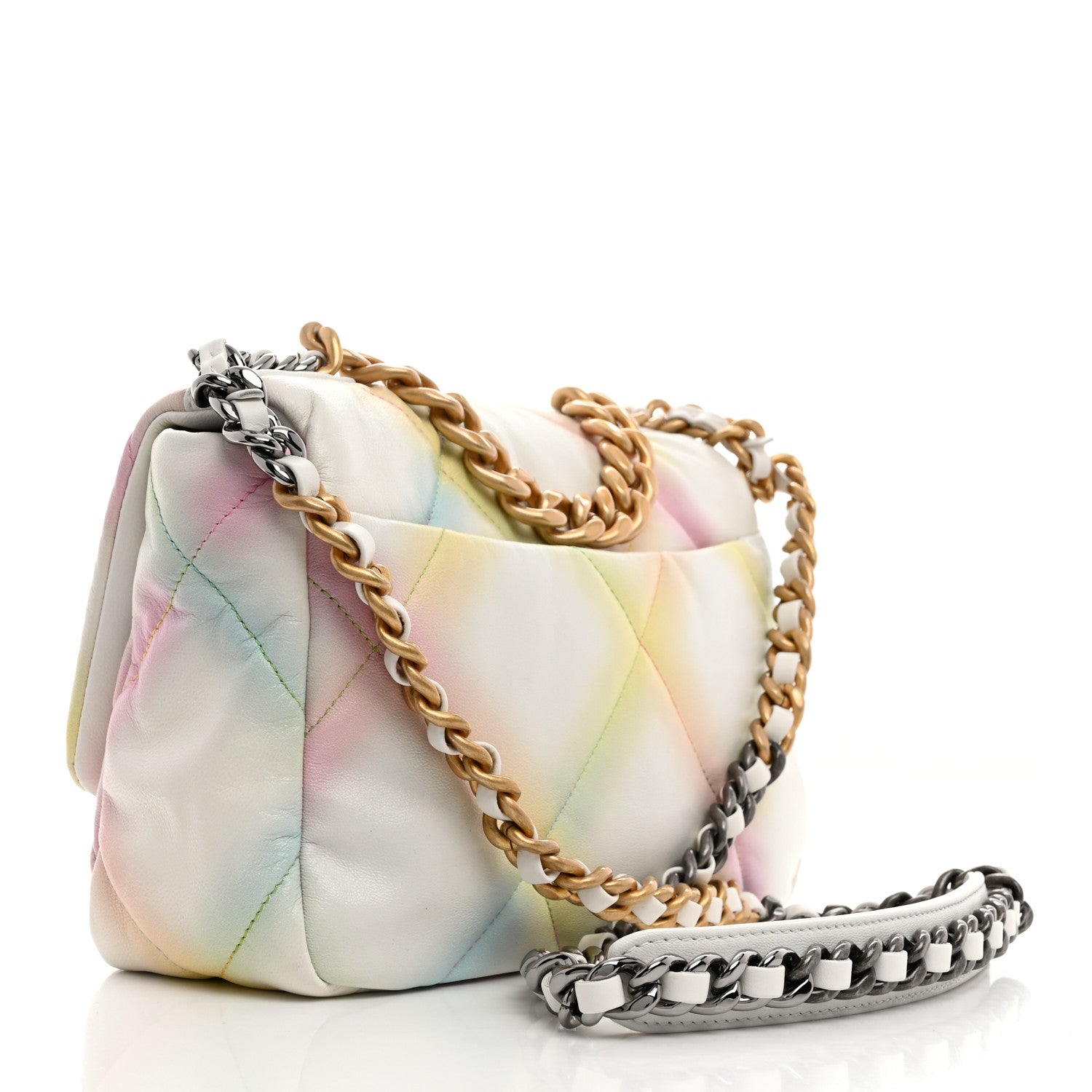 Chanel Printed Goatskin Quilted Medium Chanel 19 Flap White Multicolor 2 of 10