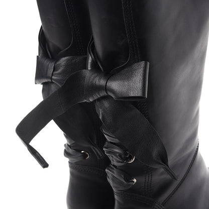 Valentino Garavani Calfskin Bow Lace Up Back Knee High Tall Boots 38.5 Black 12 of 24