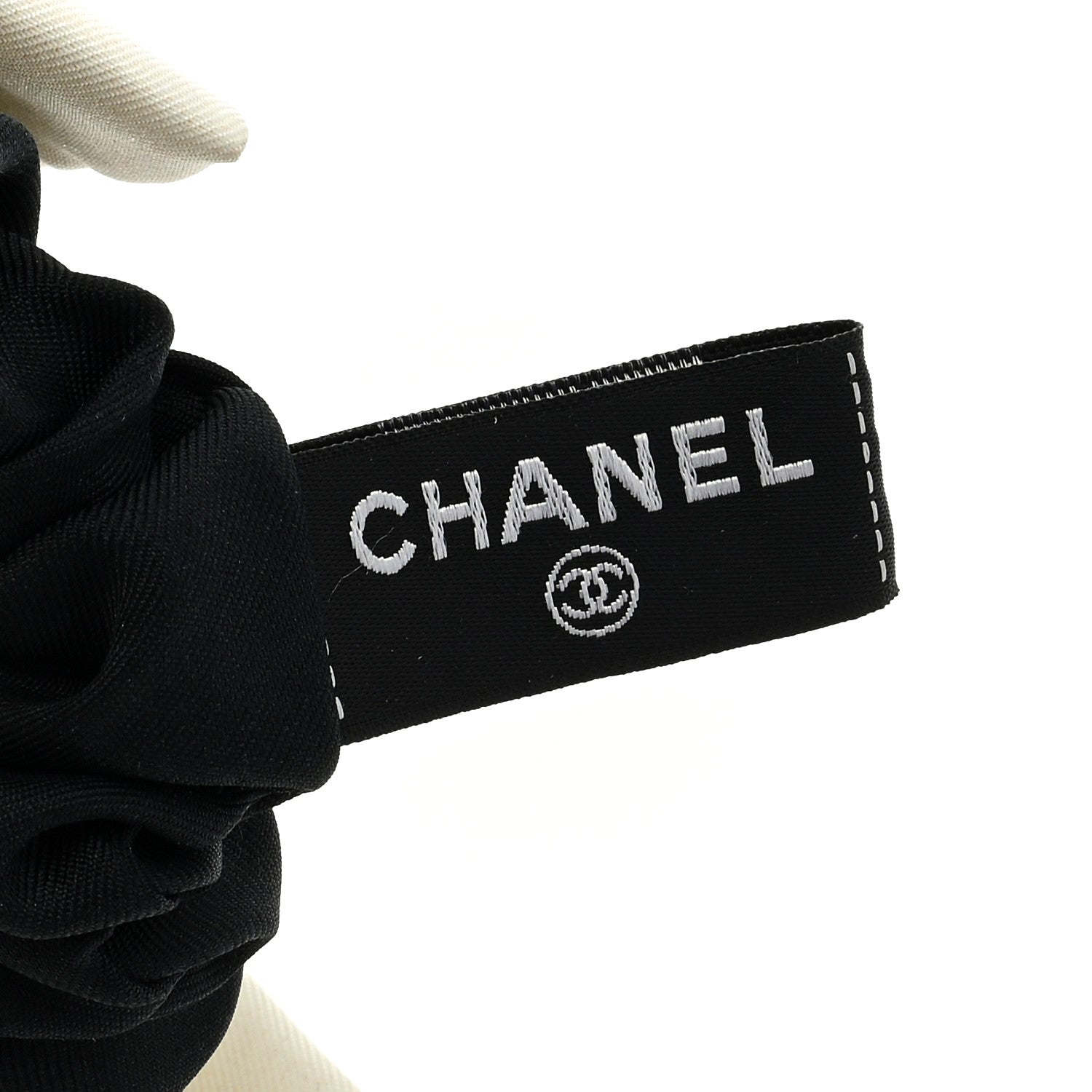 Chanel Bow CC Hair Scrunchie Black White 3 of 3