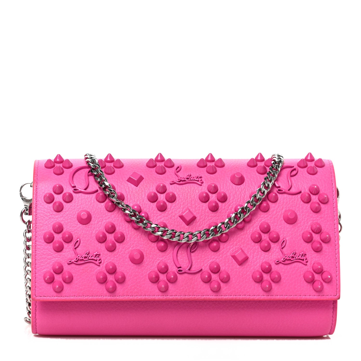 Christian Louboutin Grained Calfskin Spikes Loubinthesky Paloma Wallet On Chain Glam 1 of 9