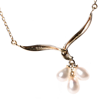 Mikimoto 18K Yellow Gold Diamond Akoya Pearl Drop Pendant Necklace 6 of 6