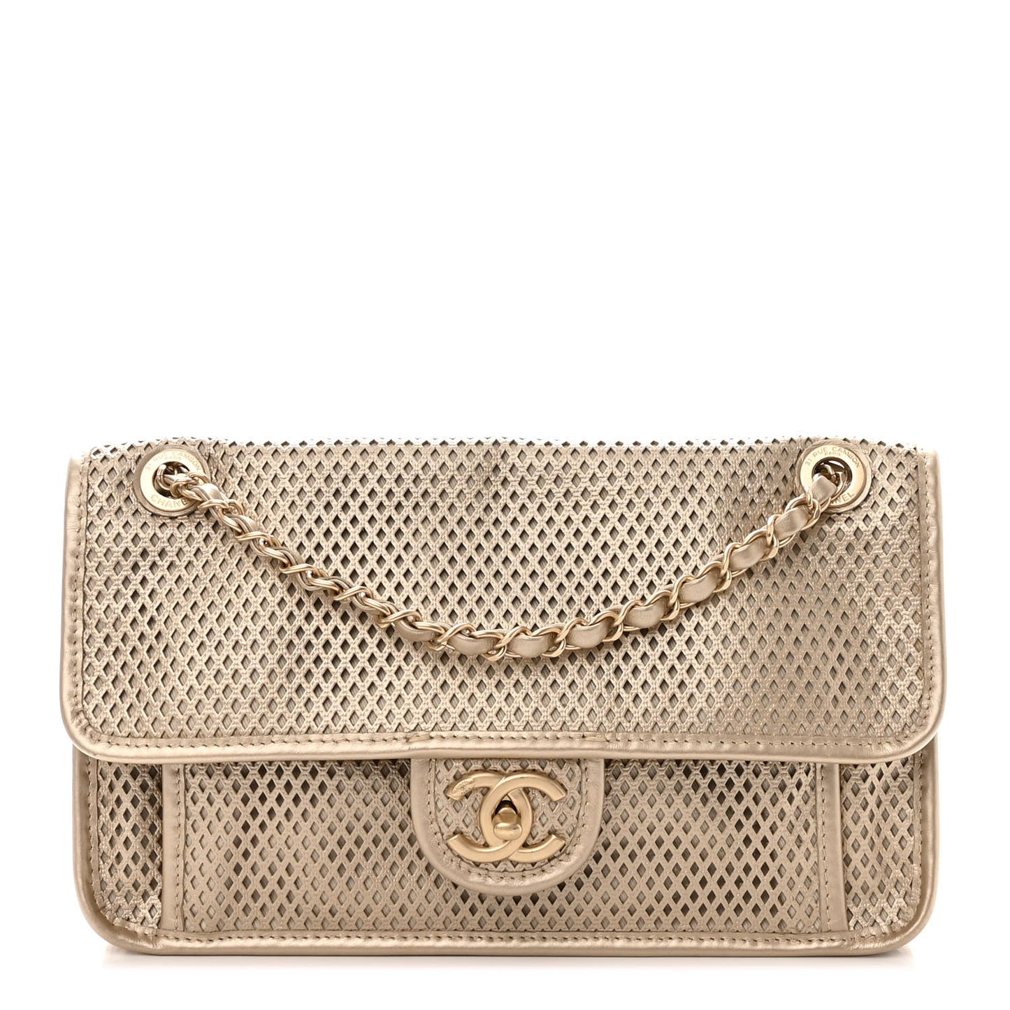 Metallic Perforated Calfskin Medium Up In The Air Flap Gold