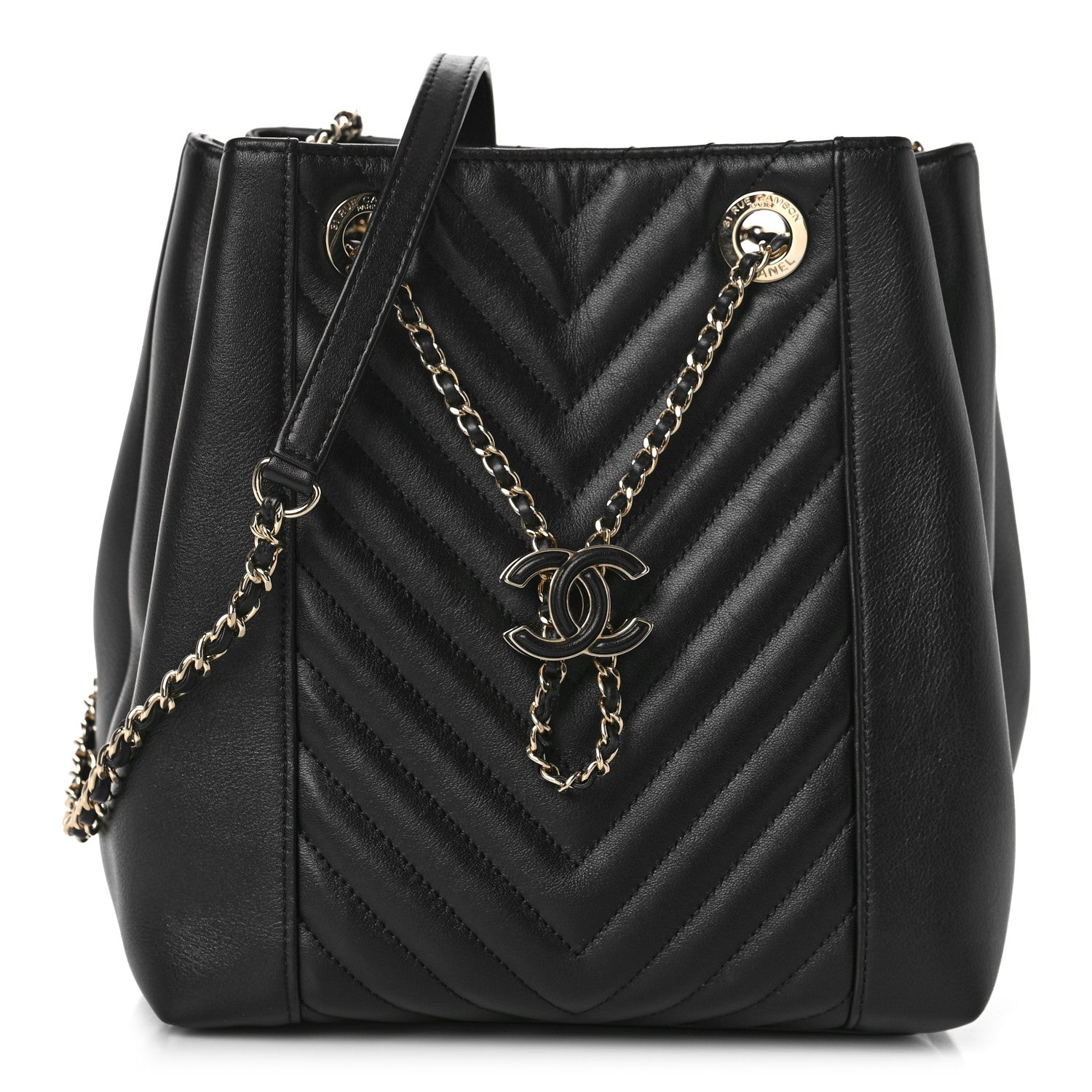 Chanel Calfskin Quilted Daily Chevron Drawstring Bag Black 1 of 9