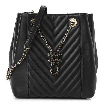 Chanel Calfskin Quilted Daily Chevron Drawstring Bag Black 1 of 9