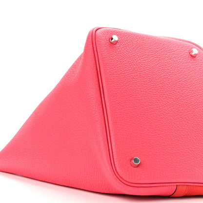 Hermes Taurillon Clemence Casaque Picotin Lock 22 MM Rouge De Coeur Rose Extreme Bleu Zanzibar 8 of 9